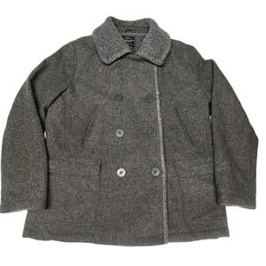 American Eagle Women's Wool Sherpa Lined Coat Gray Button Front Size M